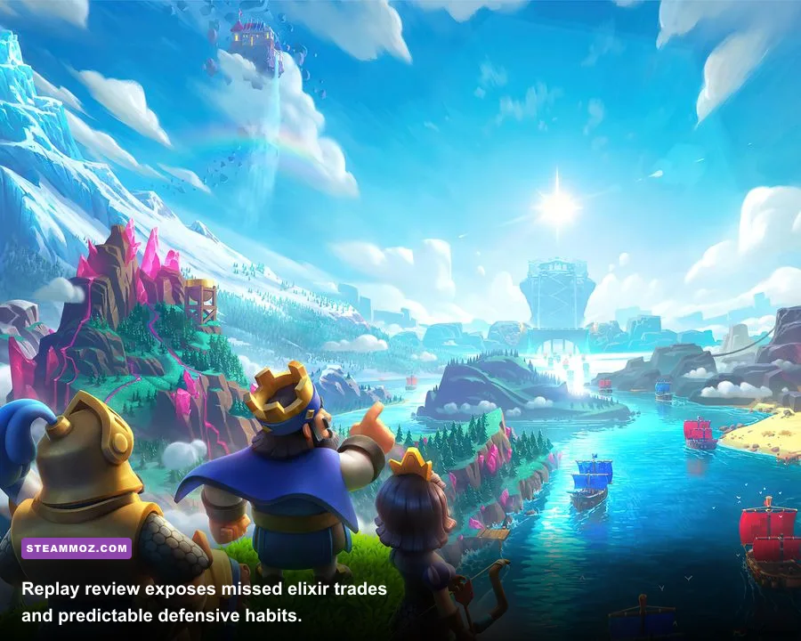 Clash Royale replay and battle log analysis on a PC monitor