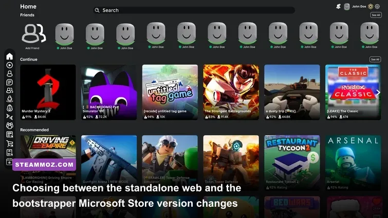 Roblox PC desktop client interface running on Windows