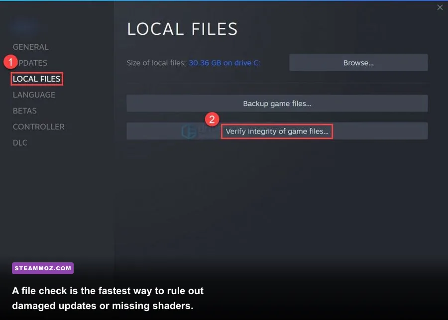 Steam properties window showing verify integrity of game files for Aliens Fireteam Elite