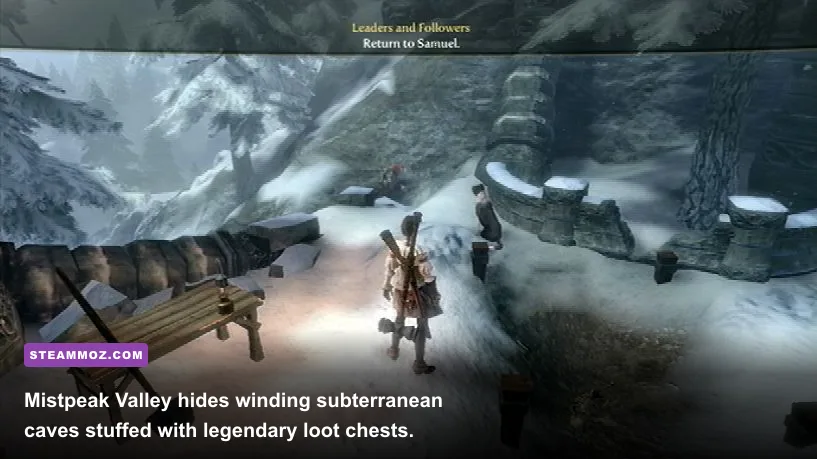 Hero exploring the icy Chillbreath Caverns in Fable 3 PC