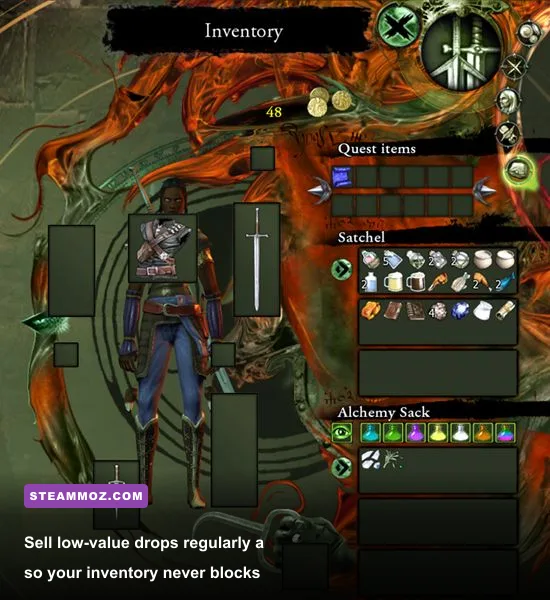 ELF inventory packed with gold loot and upgrade materials