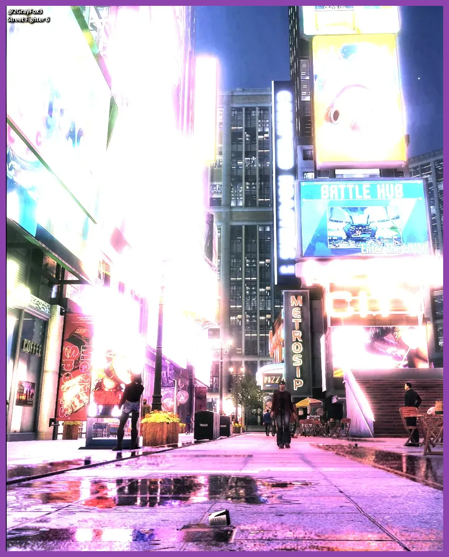 Metro City streets at night in Street Fighter 6 World Tour