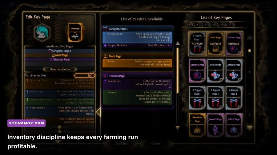 Last Rites inventory and currency management screen