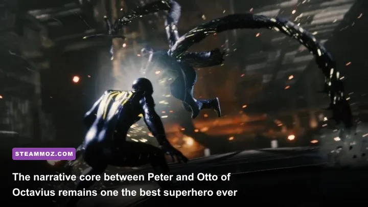 Peter Parker clashing with Doctor Octopus during the dramatic campaign climax