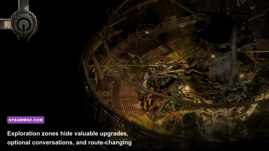 The Pando region in Beautiful Desolation with alien machinery and desert terrain