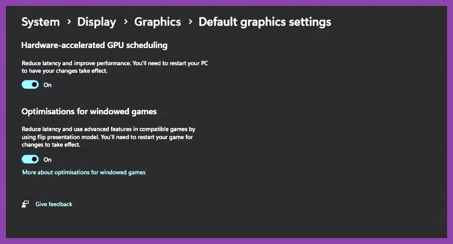 Windows 11 graphics settings for selecting a dedicated GPU for games