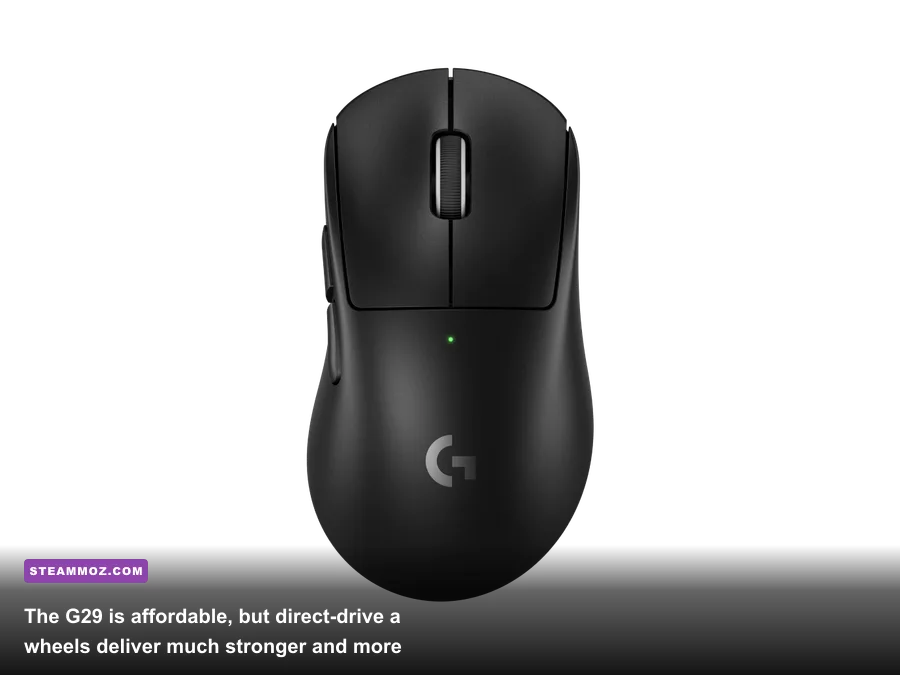 Logitech G29 positioned beside a modern direct-drive sim racing wheel