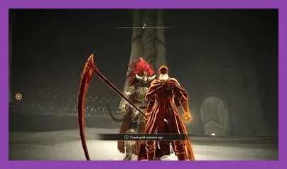 Sir Ansbach the Scarlet Knight kneeling at the Abyssal Woods altar with his Crimson Sigil