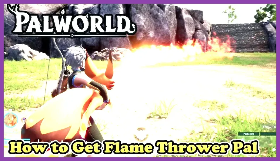 Player using Foxsparks Harness as a portable flamethrower against Palworld enemies