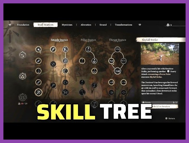 Skill tree showing available upgrades for Wukong