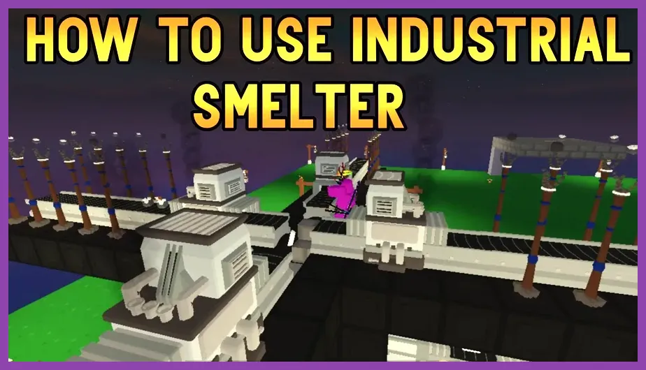 Conveyor belt line feeding iron ore into industrial smelters in Roblox