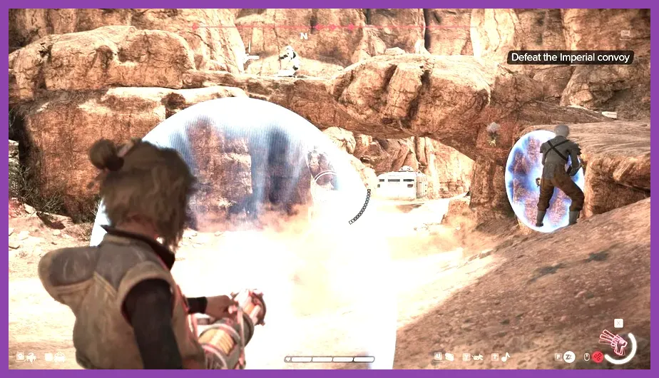 Rooster Trace with Kay Vess during a Tatooine mission in Star Wars Outlaws