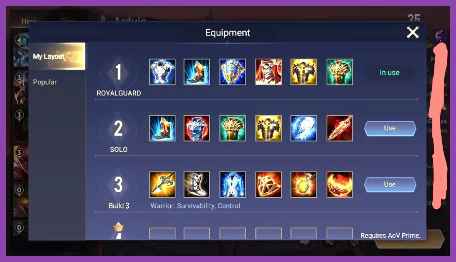 Arena of Valor support item choices including Genesis Knight and Earth Gem