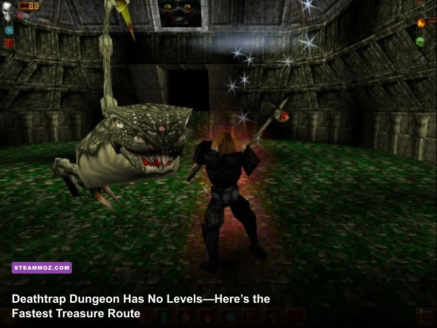 Raven exploring the traps and corridors of Deathtrap Dungeon