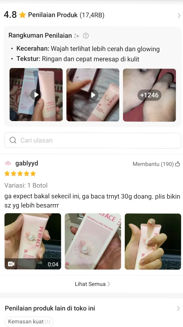 ulasan positif dari pembeli pertama