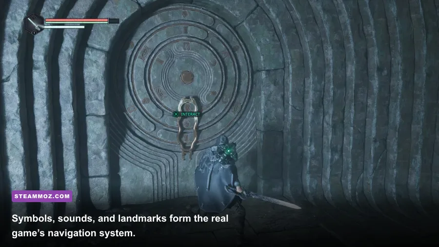 A mysterious symbol puzzle and sealed door in Hell Is Us