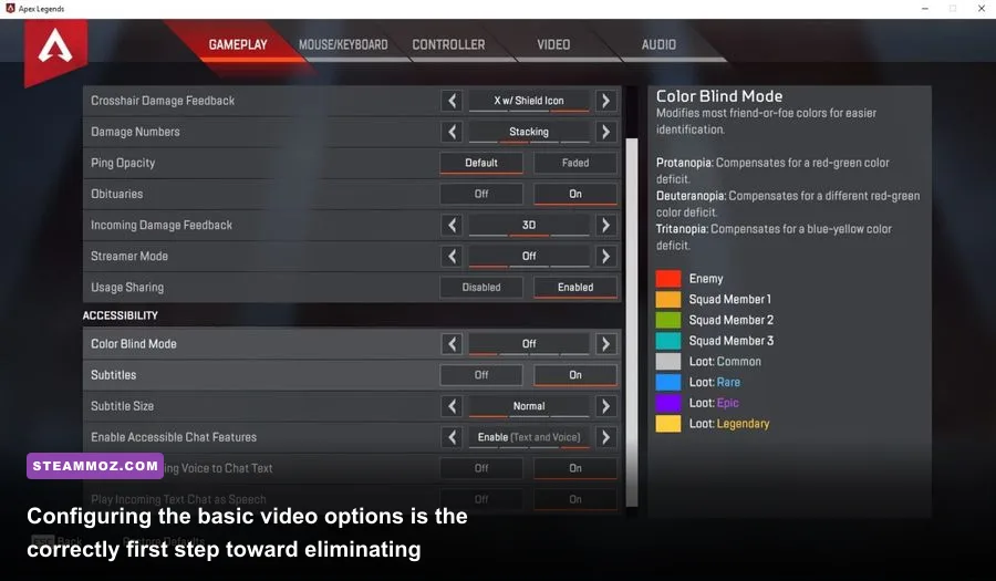 Apex Legends PC video settings menu highlighting resolution and frame rate options