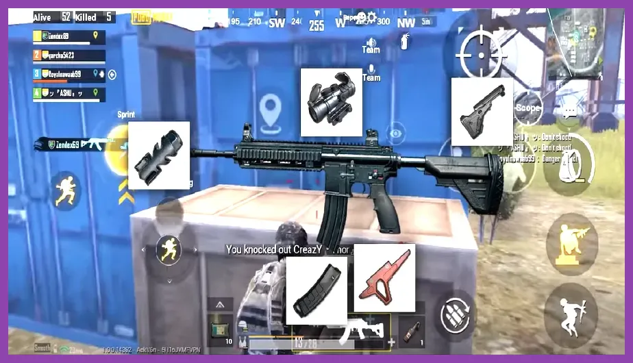 PUBG Mobile M416 UMP45 and Mini14 with useful attachments