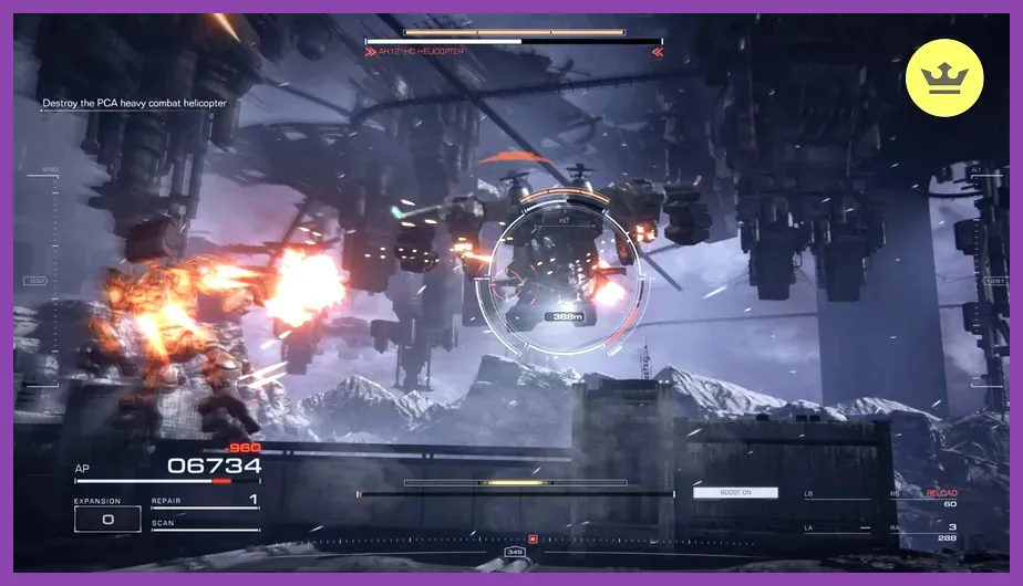 Armored Core 6 intense boss battle against Balteus