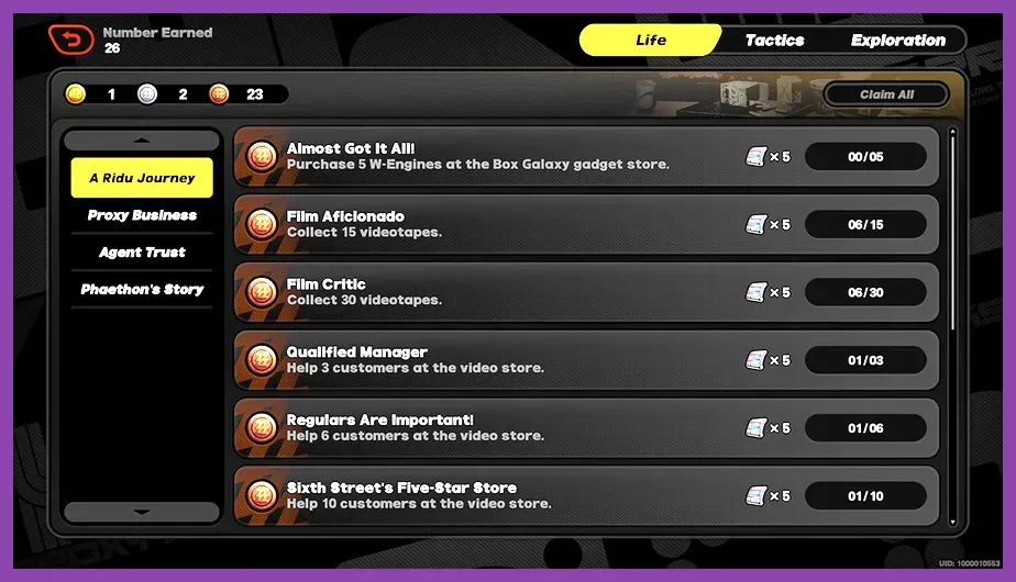 Zenless Zone Zero in-game achievement menu showcasing claimed Polychromes
