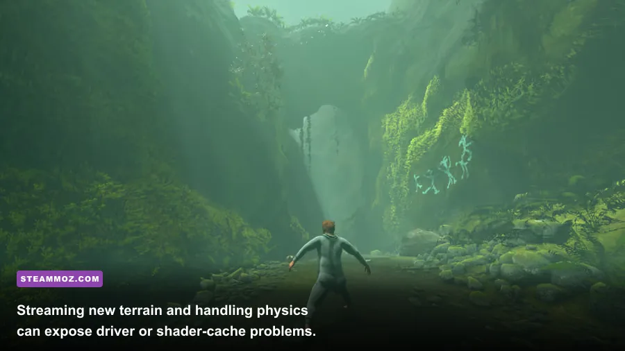 Close-up Baby Steps gameplay showing Nate navigating a rocky path