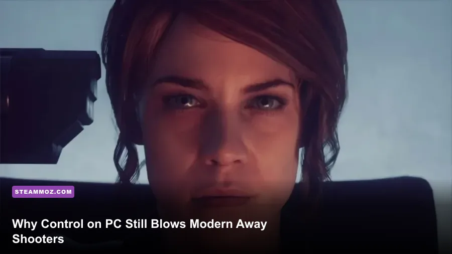 Jesse Faden hovering in mid-air using Launch telekinesis in Control on PC