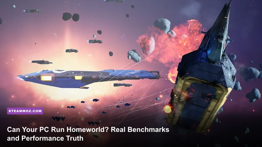Massive space fleet battle near a giant megalith structure in Homeworld 3