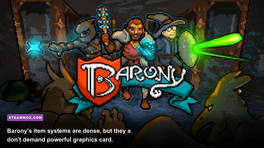 Barony inventory showing weapons potions spells and dungeon equipment