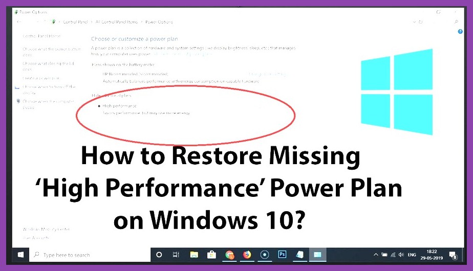 Windows 10 high performance power plan settings screen