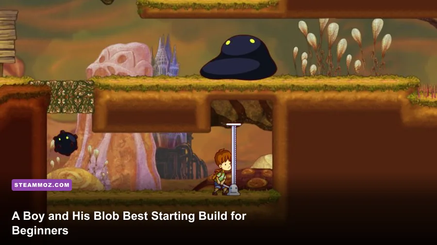 A Boy and His Blob gameplay showing the boy and Blob exploring a colorful forest