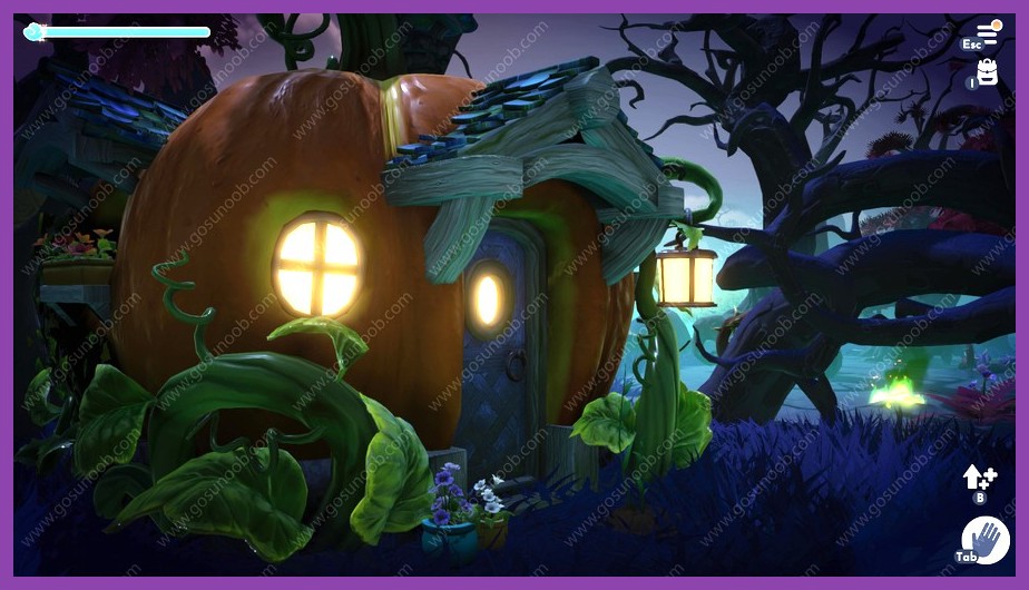 Massive pumpkin patch growing in the Forgotten Lands biome of Disney Dreamlight Valley