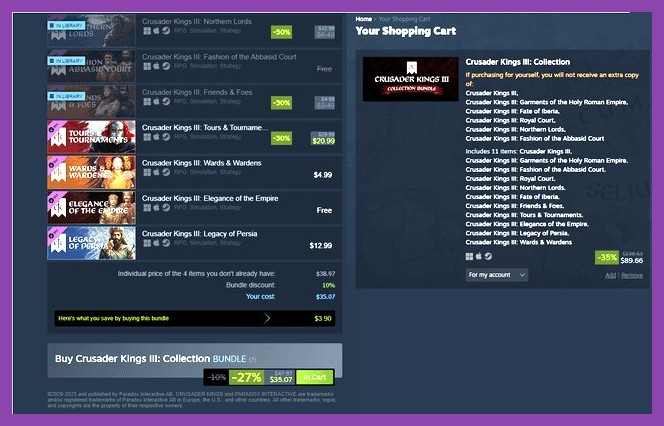 Steam dynamic bundle offering extra savings on missing DLC and games