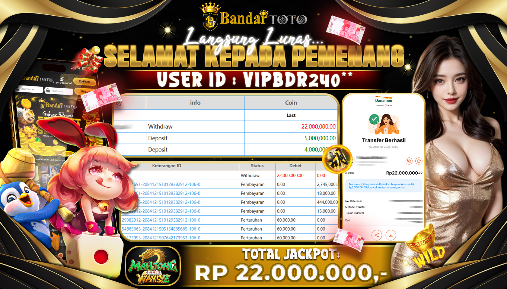 BANDARTOTO JACKPOT PG-MAHJONG WAYS 2 22 JUTA DIBAYAR LUNAS,-