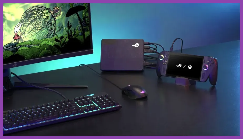 ASUS ROG Ally X connected to a USB-C dock and external monitor
