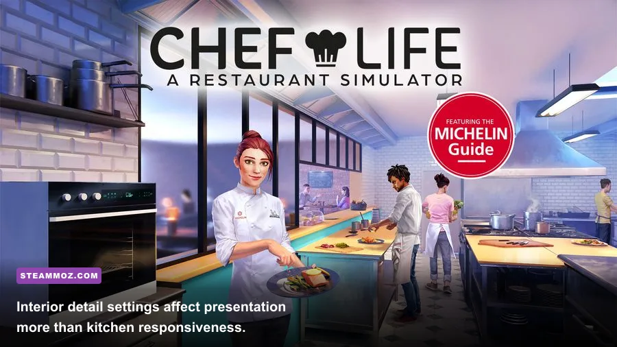 Chef Life restaurant interior with tables decorations and dining customers