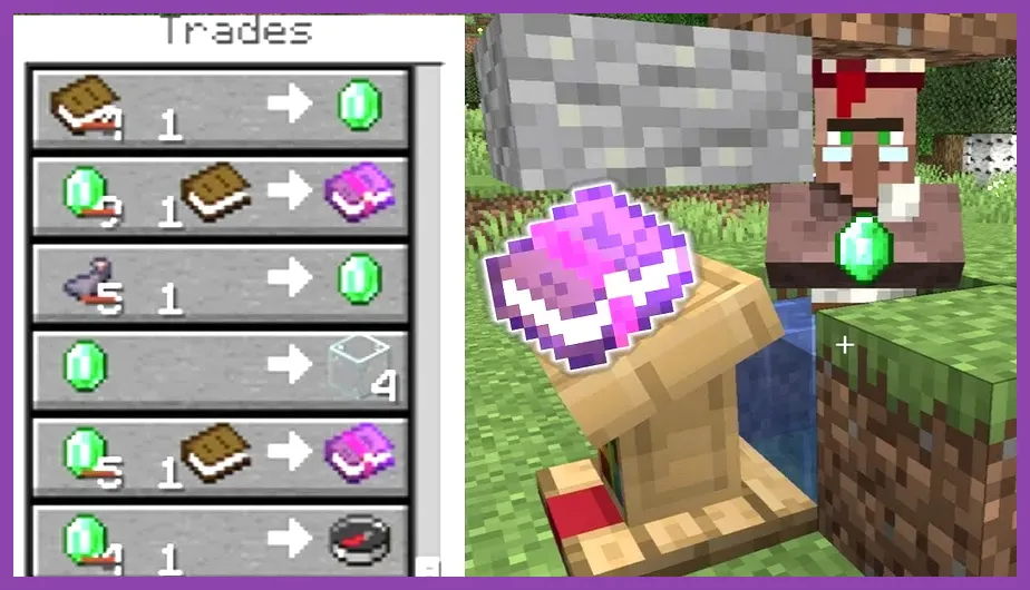 Minecraft PE librarian villager trade menu showing Mending enchantment