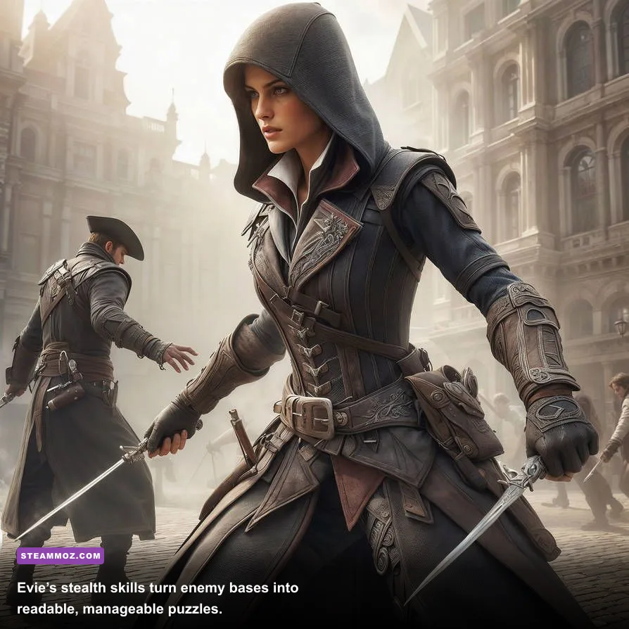 Evie Frye using stealth and Eagle Vision in Assassin's Creed Syndicate