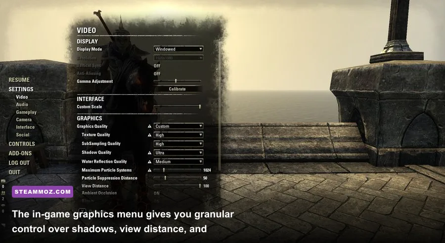 Elder Scrolls Online in-game graphics settings menu