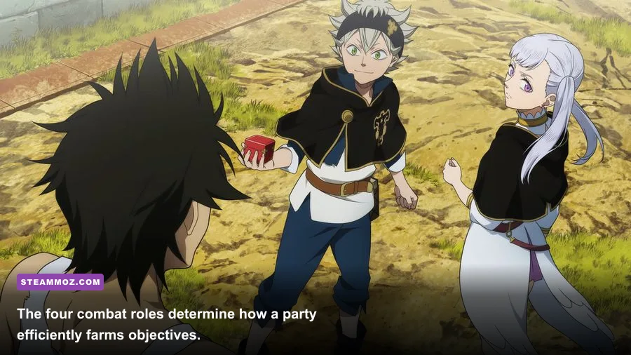 Black Clover Quartet Knights characters representing fighter shooter defender and support classes