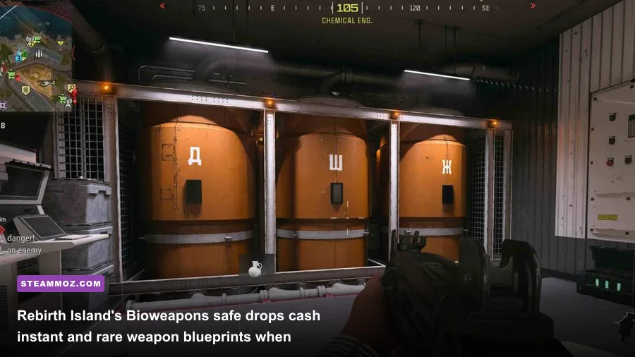 Operator unlocking a secret biometric safe inside Rebirth Island Bioweapons Lab