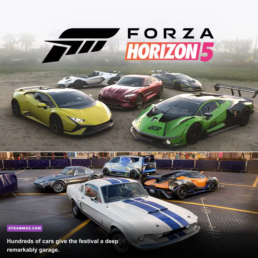 Forza Horizon 5 car collection featuring Ferrari Lamborghini and Porsche vehicles