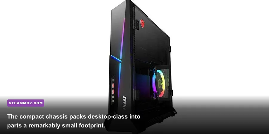 Open MSI Trident X gaming PC showing its compact internal layout and components