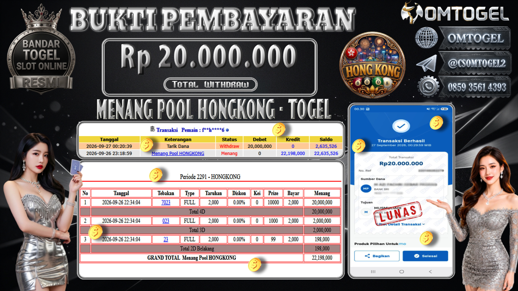 OMTOGEL JACKPOT MENANG POOL HONGKONG Rp.20,000,000,- DIBAYAR LUNAS