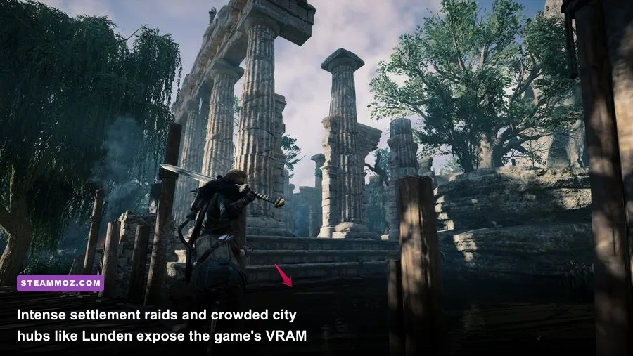 High action Viking raid in Assassin's Creed Valhalla with smoke and combat effects