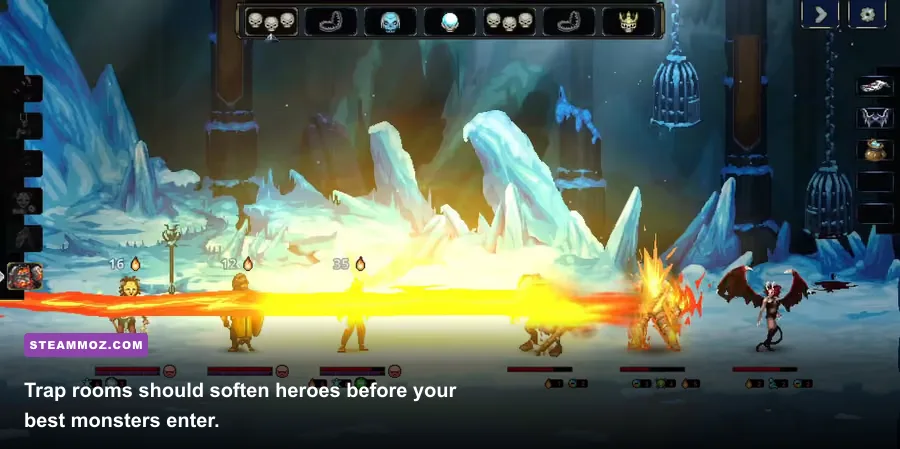Legend of Keepers trap room with fire and physical damage traps