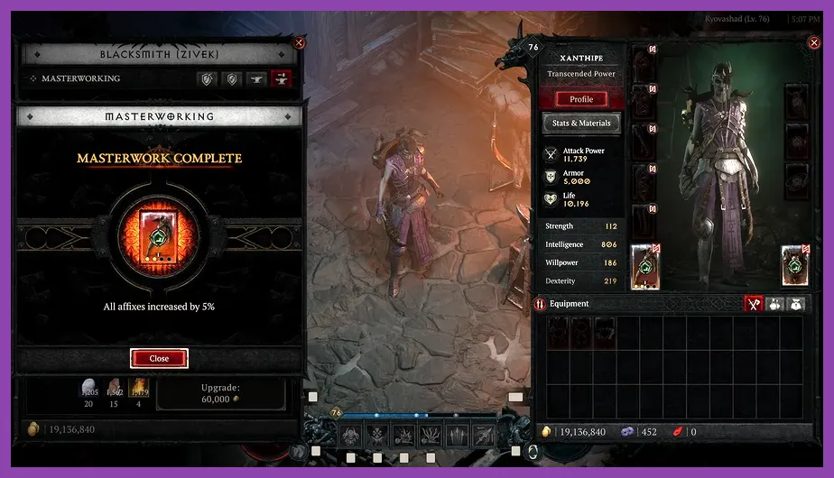 Tempering and upgrading legendary weapons at the Occultist in Diablo 4