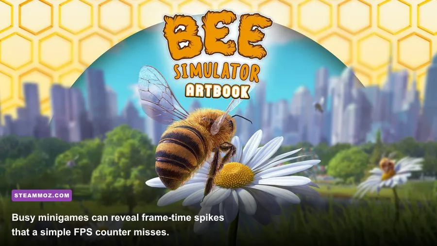 Bee Simulator bee race minigame with colorful park scenery on PC