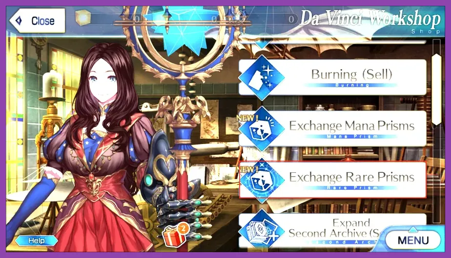 Da Vinci workshop interface in Fate Grand Order