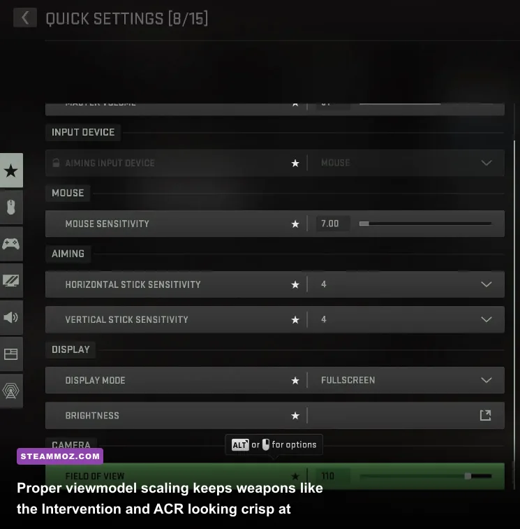 Modern Warfare 2 weapon viewmodel at 90 FOV without visual clipping
