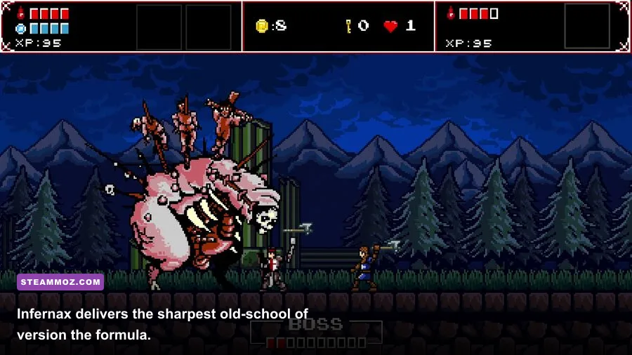 Infernax hero fighting monsters in a retro medieval castle